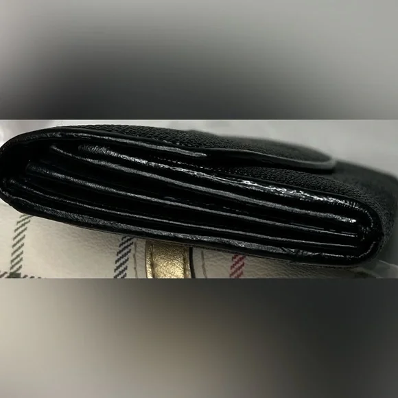 Black Long Wallet Genuine Sparkling Sting Ray Skin Billfold Snap & Zipper - Picture 6 of 8